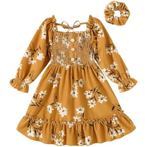 Happy Town Toddler Girl Dress Long Sleeve Linen Vintage Baby Fall Winter Outfits Clothes
