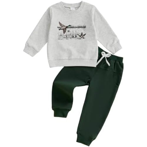 Fernvia Toddler Baby Boy Fall Clothes Animal Print Long Sleeve Pullover Tops + Drawstring Pants Winter Outfits