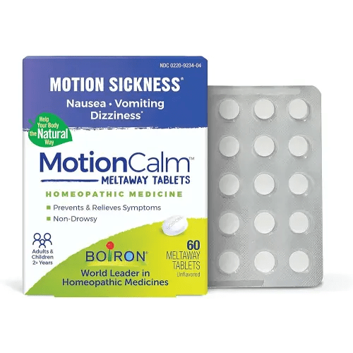 Boiron MotionCalm Relief for Nausea, Vomiting, or Dizziness associated with Motion Sickness Due to Travel, Amusement Rides, and Video Games or VR - Non-Drowsy - 60 Count