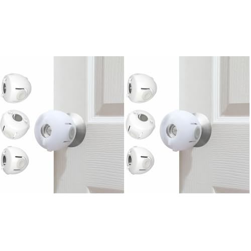 Child Proof Door Knob Covers, 8-Pack, White - Baby Safety Door Knob Covers for Toddlers, Snap-in Design for Easy Install, Durable & Non Toxic, Fits Standard Round Knobs