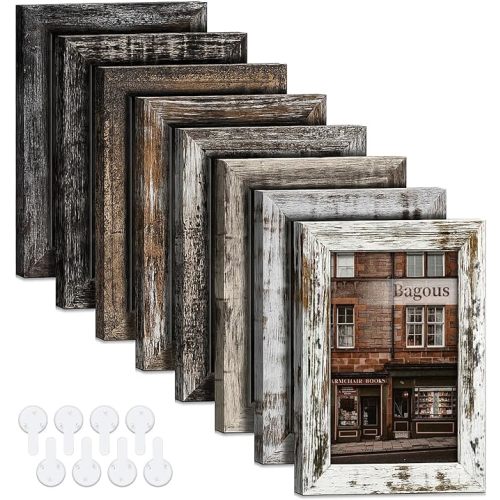8x10 Picture Frames Set of 8, Vintage Rustic Farmhouse Industrial Style Photo Frames, High Definition Real Glass, for Tabletop or Wall Hanging