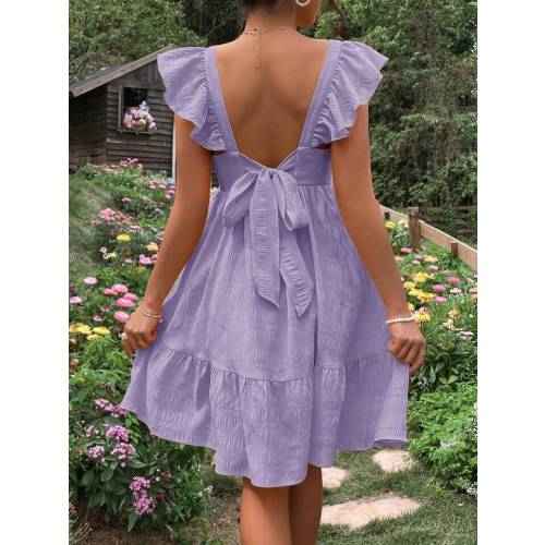 SHEIN Maternity Tie Backless Ruffle Trim Dress