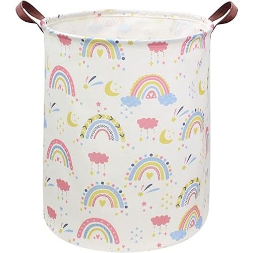 ESSME Rainbow laundry basket,Collapsible Kids Laundry Hamper with Waterproof PE Coating,Girls Hamper Nursery Hamper for Girls Room Decor,Toy storage,Gift Basket.(Rainbow)
