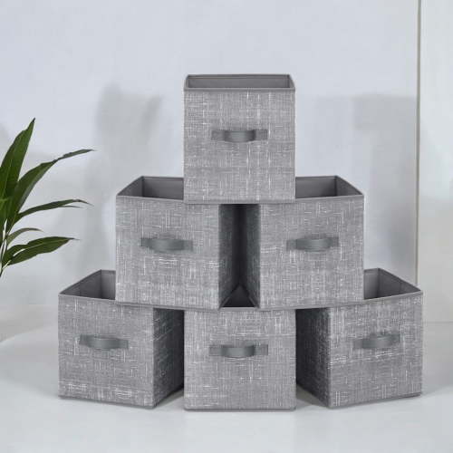 6 Pack Storage Cubes 11-Inch Non-Woven Fabric Bins with Double Handles Closet Organizers for Shelves Gray