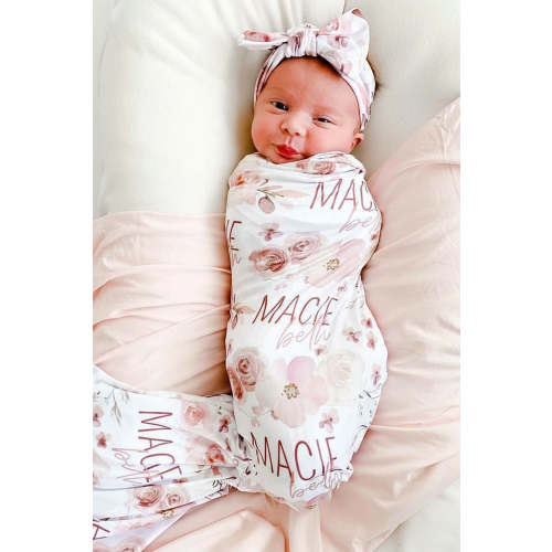 Rosie's Rose Garden Personalized Baby Name Swaddle Blanket