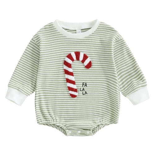 DSOKUHIB Baby Boy Girl Christmas Outfit Embroidery Striped Sweatshirt Romper Waffle Knit Long Sleeve Fall Bodysuit Jumpsuit