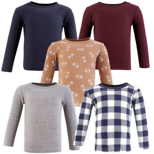 Hudson Baby Infant Boy Thermal Long Sleeve Tees 5pk, Football, 12-18 Months