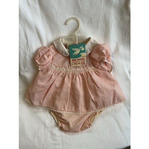 Vintage NWT Deadstock Baby Girl 0-3 Months Pink Dress Diaper Cover 60’s 1960s