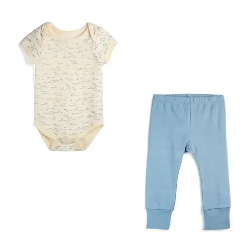 Mightly | Organic Cotton Baby Bodysuit + Pant Bundle: Bunny Hop