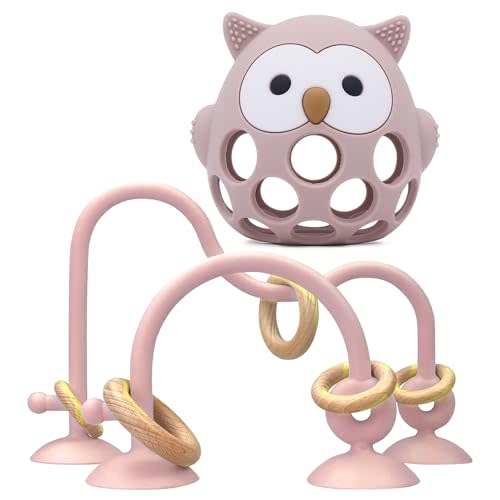 Baby High Chair Toy Teething Chew,Suction Cup Toys,BPA-Free Infant Teether | Baby Teething Table Toys, Sensory Toys for Infants, Food Grade Silicone for 6 12 18 Months(Pink Owl)