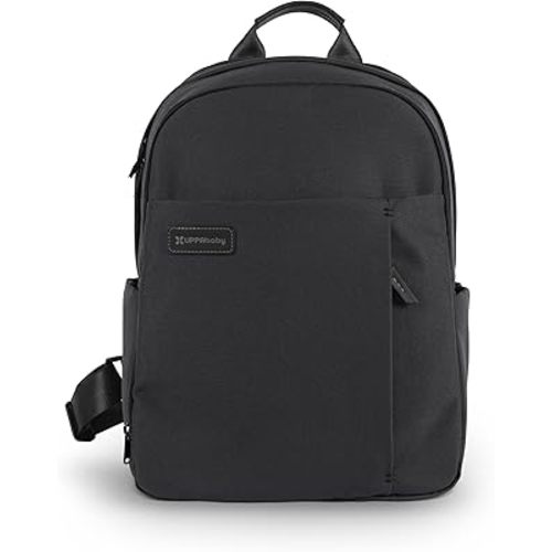 UPPAbaby Changing Backpack - Multiple Storage Compartments - Side Bottle + Laptop Pockets - Trolley Sleeve - Stroller Strap Attachment - Jake - Charcoal | Black Leather