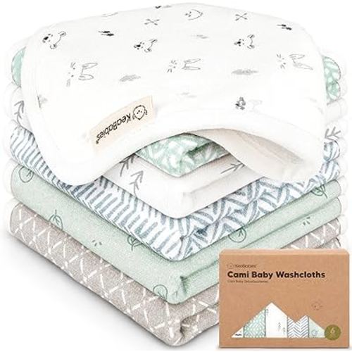 6-Pack Cotton Baby Washcloths for Newborn, Organic Cotton Muslin (Nordic) | 10x10, Soft Wash Cloths for Babies, Infant, Kids, Toddler Towels for Boy, Girl, Absorbent Face Cloths, Scratch-Free Baby Rags