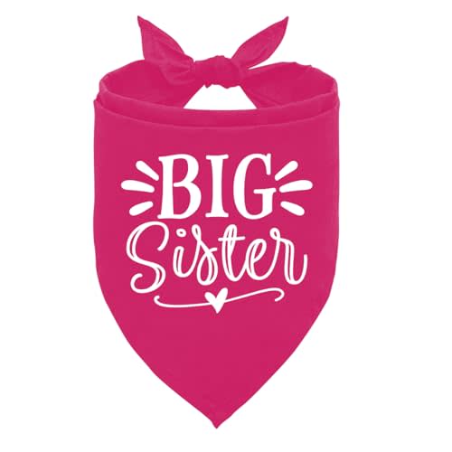 Big Sister Dog Bandana, Deep Pink Dogs Scarf Accessories, Pet Triangle Scarf, Pet Bandana for Large Dogs, Baby Announcement Dog Bandanas (L)