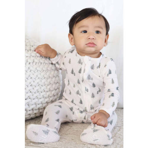 Evergreen Bamboo Waffle Zipper Footie