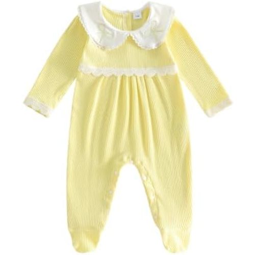 Newborn Girls Coming Home Outfit Bow Print Long Sleeve Smocked Romper Doll Collar Jumpsuit Baby Girl Fall Clothes