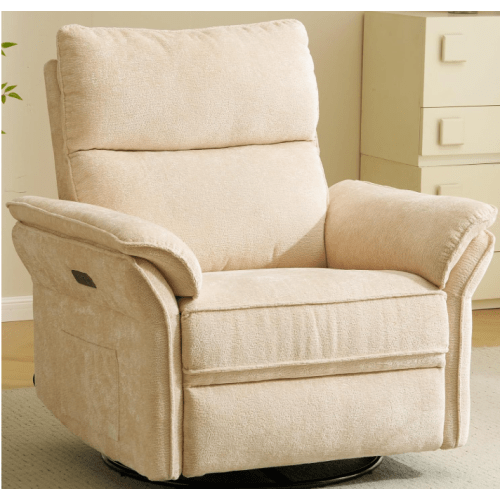 Oversized Power Recliner Chair Swivel Glider with Massage and Heat, Rocker Nursery Recliner for Adults with Adjustable Headrest, 26" Extra Wide Nursery Chair with Overstuffed Armrest,Beige