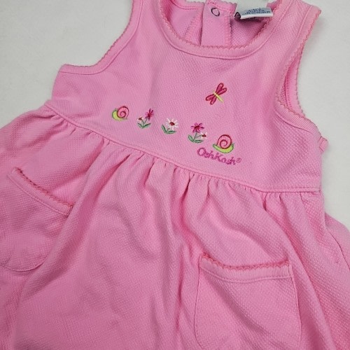 Osh Kosh Baby Girl Size 6-9 Months Pink Embroidered Dress Top Pockets Snap Close