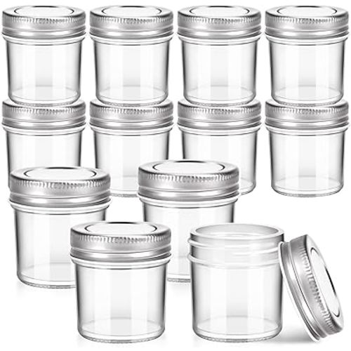 12 Pack 2 oz Mini Glass Mason Jars with Lids for Spices, Honey, Jam