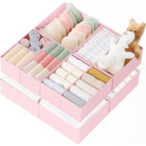 Criusia Drawer Organizer Clothes, 10 Pack Dresser Organizer for Baby Clothes, Underwear, Sock- Foldable Closet Organization and Storage Dividers Bins for Nursery, Bedroom (Pink)