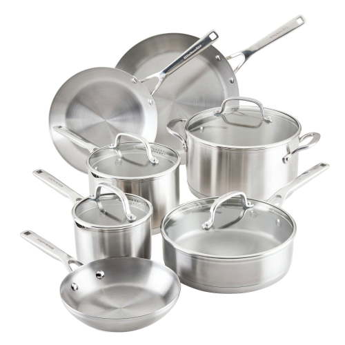 KitchenAid 3-Ply Base Stainless Steel 11-Piece Cookware Set, Brushed Stainless Steel