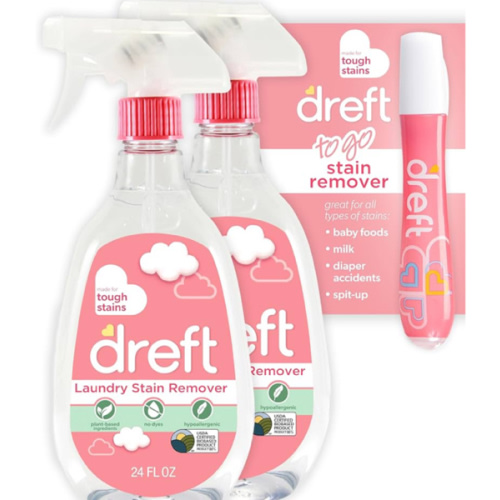 Dreft Stain Remover for Baby Clothes and Hypoallergenic Baby Stain Remover Spray Plus Travel Size Stain Treater Pen, 24 Fl Oz ( Pack of 2 + Stain Pen)