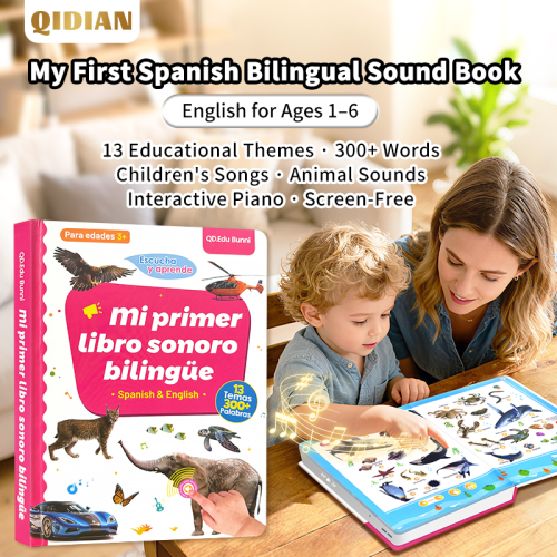 Spanish Bilingual Sound Busy Book - Preschool Educational Language Toy for Ages 1-6, 300 Words, 13 Themes & Song-Based Learning, Perfect Toddler Gift, Bilingual Book, Toddler Busy Book,back to school backtoschool - TikTok Shop