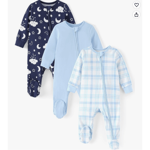 Cotton Baby Footie Pajamas (Blue - 3-6 Months)