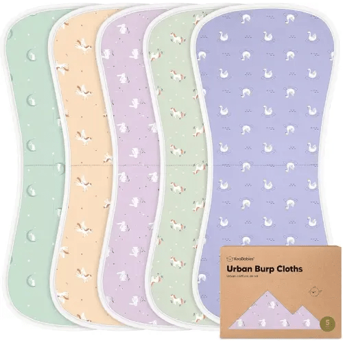Organic Burp Cloths Baby Boy & Girl - 5-Pack Super Absorbent Cotton Burping Cloths for Babies, Soft & Plush Newborn Spit Up Rags, Infant Towels for Milk Spit Up, Unisex, Large 21" x 10" (Lunaris)