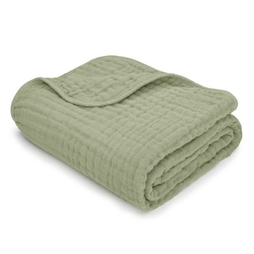 Comfy Cubs Muslin Baby Blanket - 40" x 40" 6-Layer Cotton Blankets for Newborns, Infants & Toddlers - Sage