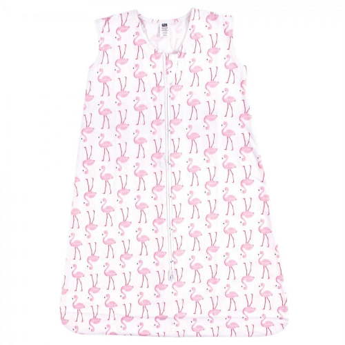 Hudson Baby Infant Girl Cotton Sleeveless Wearable Sleeping Bag, Sack, Blanket, Flamingo, 0-6 Months