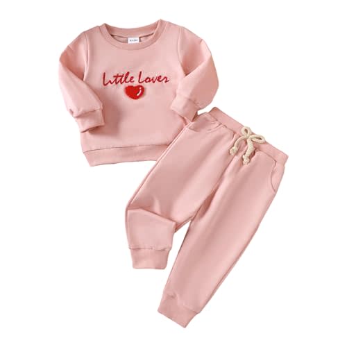 Fall Baby Girl Clothes Toddler Girl Red Heart Crewneck Sweatshirt Long Sleeve Shirt Pants Valentines Outfit Set