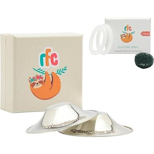 RFC Silver Nursing Cups - 999 Silver Nursing Pad - Nipple Shield Kit for Nursing Newborn - Breastfeeding Essentials - Nipple Cover Breastfeeding - With Silicone Ring & Cleaning Scotch & Case (REGULAR)