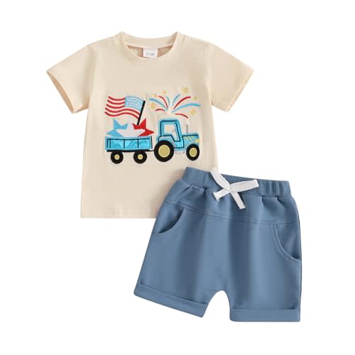 FYBITBO Infant Toddler Baby Boy Summer Clothes Cute Tractor Short Sleeve Tops Tshirt and Shorts Summer Outfits Clothing Set
