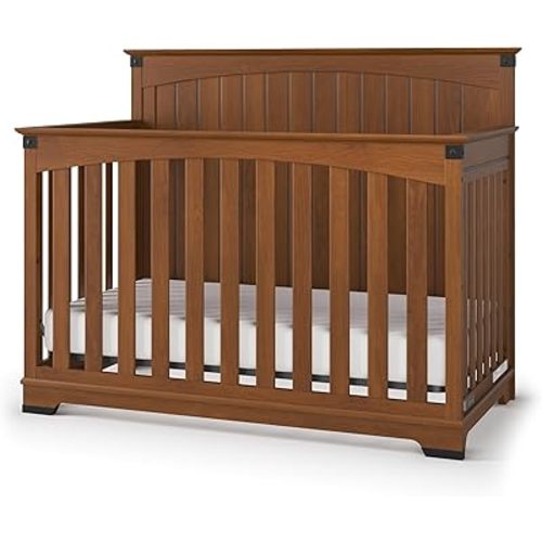 Child Craft Redmond 4-in-1 Convertible Baby Crib, Wood Nursery Furniture Converts to Toddler Bed, Daybed & Full Bed, Adjustable Mattress Heights, Rustic Style, Non-Toxic Baby Safe Finish, Coach Cherry