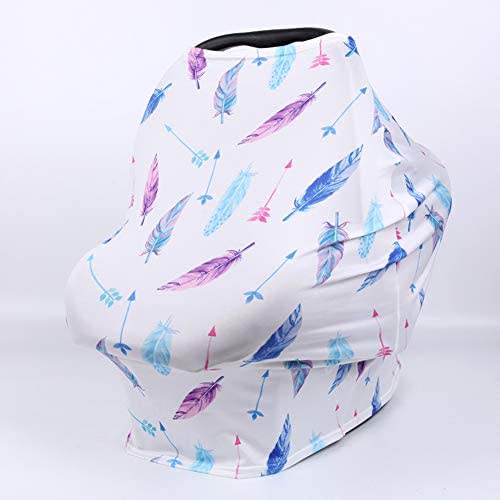 Livetty All-in-1 Stretchy Nursing Cover Breathable and Ultra Soft Carseat Canopy 360 Degree Protection Infant Stroller Cover Milk White Colorful Feather Breastfeeding Scarf Shawl for Girl and Boy