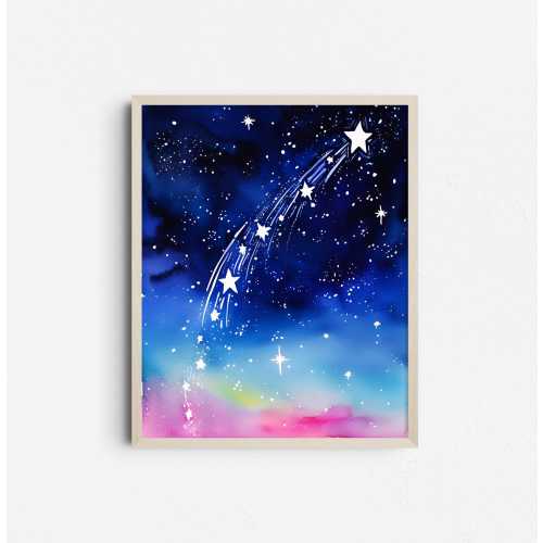 Shooting Star Wall Art, Dreamy Celestial Print, Starry Night Printable, Blue Pink Sky Poster