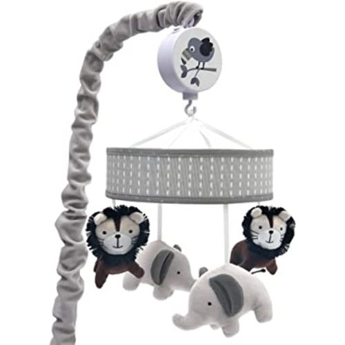 Lambs & Ivy Urban Jungle Gray/Brown Lion & Elephant Musical Baby Crib Mobile