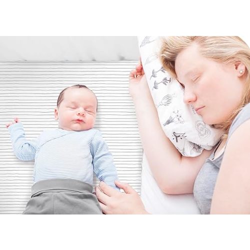 100% Organic Cotton 2 Pk of Bedside Sleeper Bassinet Fitted Mattress Sheets for Mika Micky, Baby Delight, Ronbei, Chicco, KoolerThings, Cloud Baby, AMKE, Angelbliss, Maxi-COSI, Arm's Reach, and More. - Cloud and Stripe