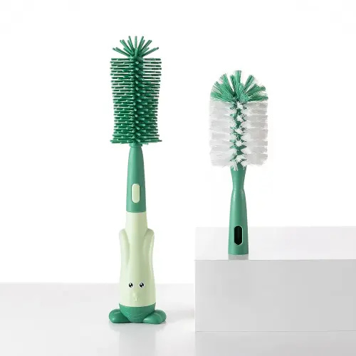 Multifunctional Cleaning Brush, Baby Bottle Brush, Bottle Brush Cleaner Set, Green, Silicone and Nylon Brush