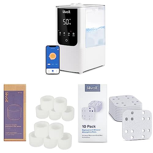 LEVOIT OasisMist Smart Cool and Warm Mist Humidifiers & 10-Pack Top Fill Humidifier Replacement Filters & Humidifier Replacement Filters 10-Pack, Mineral Absorption Pad