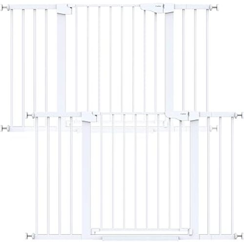 Cumbor 2 Pack 29.7"-51.5" Extra Wide Baby Gate for Stairs, Easy Wall Through Dog Gates for Doorways, Pressure Mounted Pet Gate Indoor, Safety Auto-Close Child Gate for Kids with 4 Wall Cups, White