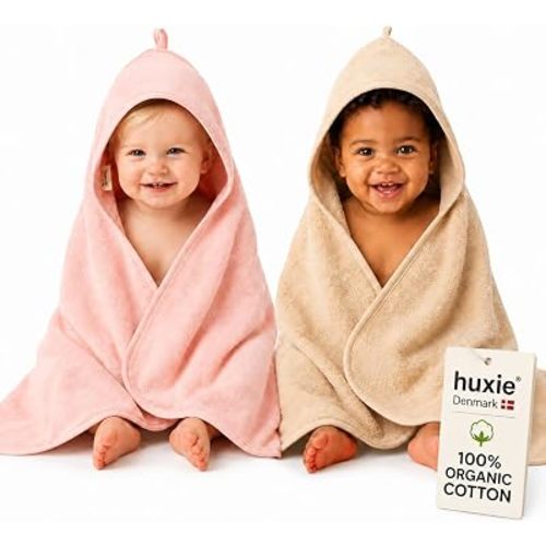 Hooded Baby Towels – 100% Organic Cotton Baby Bath Towels – Baby Girl Newborn Essentials - Super-Soft and Absorbent.. (2-Pack Fog and Blush)
