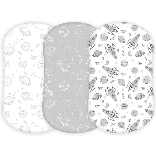TansyPanda Halo Bassinet Sheets for BassiNest Luxe Swivel, Soothing, Swivel, Lite, Essential Sleeper, 3 Pack, 33 X 17 Inch, Ultra Soft, Snug Fit, Unisex Boys Girls, Gray White (Space)