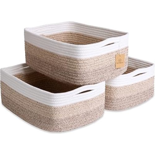 Woven Rope Baskets for Organizing, 3 Pack, 15.5 x 11 x 5.5" Storage Bins