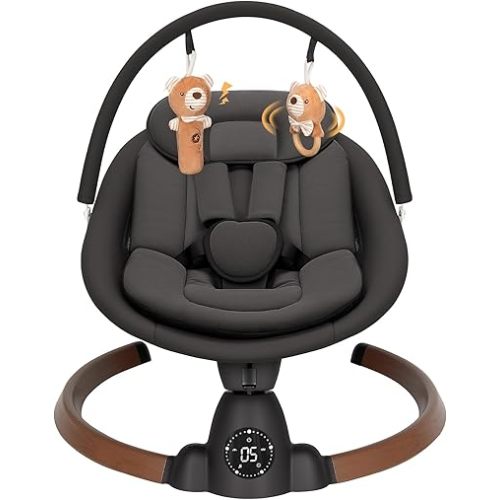 Baby Swing for Infants, Electric Baby Swing with Bluetooth, Portable Infant Swing with 5 Speeds, 10 Lullabies, 5-Point Harness & Remote Control, for Newborns Infants Indoor Outdoor Use (Black)