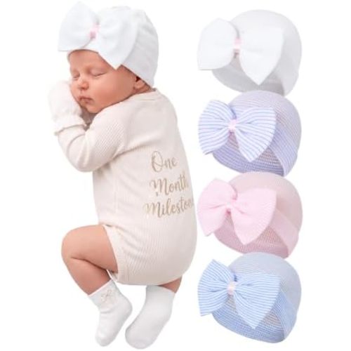 Zando Hospital Newborn Hat Girl with Bow Infant Baby Beanie First Photos