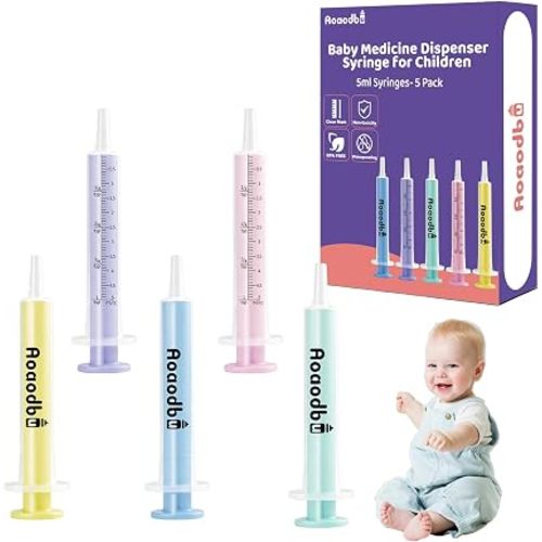 Baby Medicine Dispenser 5ML Syringe For Children,5ML Oral Syringes, Liquid Plastic Syringe Without Needle,Leak proof Dosing Tools,5 Uniquely Colour Syringes-5 Pack