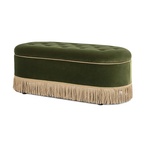 Melinda 48.5" Oval Tufted Bullion Fringe Storage Bench, Olive Green