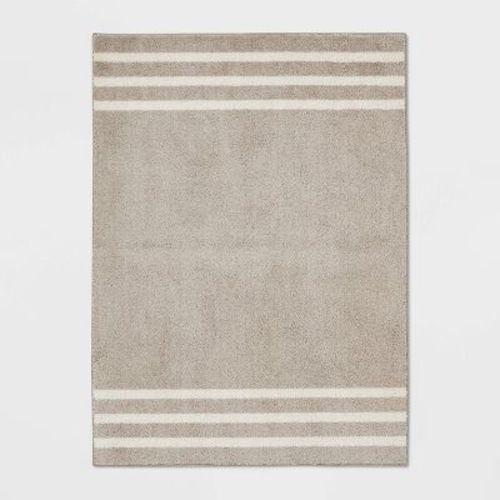 4'x5'6" Border Striped Kids' Rug Gray - Pillowfort™: Modern Tufted Accent, Medium Pile, OEKO-TEX Certified