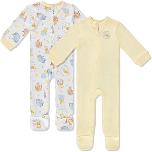Disney Baby Onesies 2 Pack Zip-Up Sleeper - Winnie The Pooh, Monsters Inc, Dumbo, Bambi - Newborn Girls & Baby Boy's Pajamas